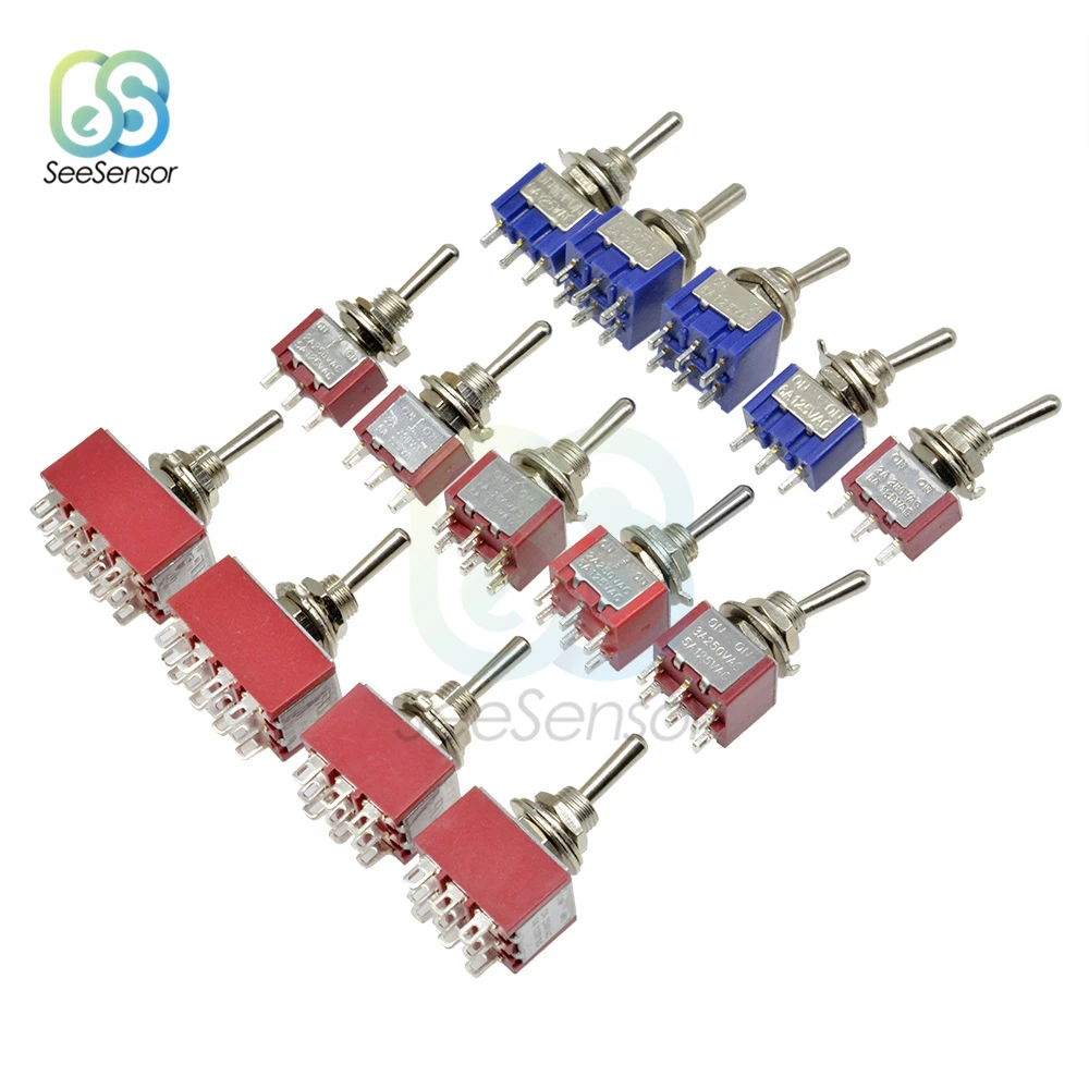 5PCS Toggle Switch Mini Switches 2 3 Position Latching Switch MTS-102/103/202/203/302/303/402/403 ON-ON ON-OFF-ON SPDT DPDT