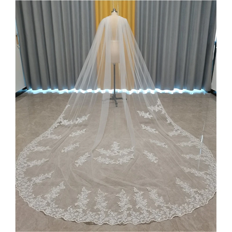 Real Photos Long Bridal Shoulder Cape Veils Cathedral White Ivory Tulle Lace Appliques Bolero Accessories for Brides 3 5 metres