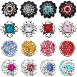 5pcs/lot New Snaps Jewelry Rhinestone Flower 18mm Metal Snap Buttons Fit Snaps Bracelets Bangles Charms Snap Button