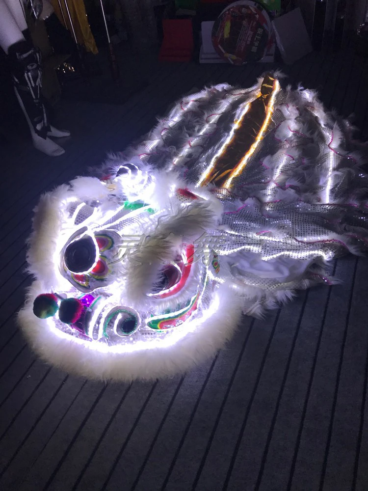 White light LED Lion Dance costume Wool Southern Lion Nightclub cosplay halloween Dragon Dance Bar Stage show clothing