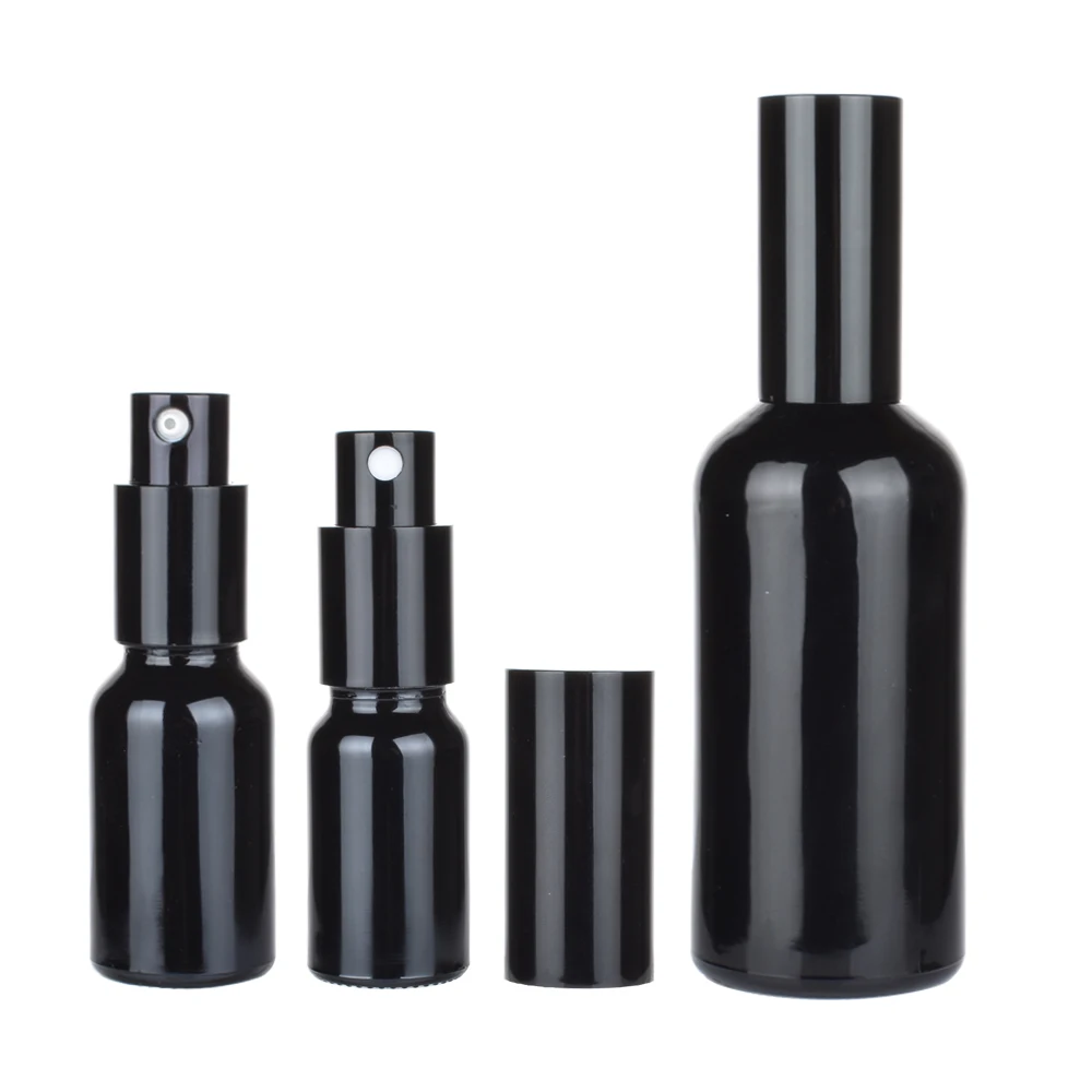 

5pcs/lot 10ml 15ml 20ml 30ml 50ml 100ml Black empty glass Lotion bottle spray perfume bottle Aluminum nozzle Perfume Bottles