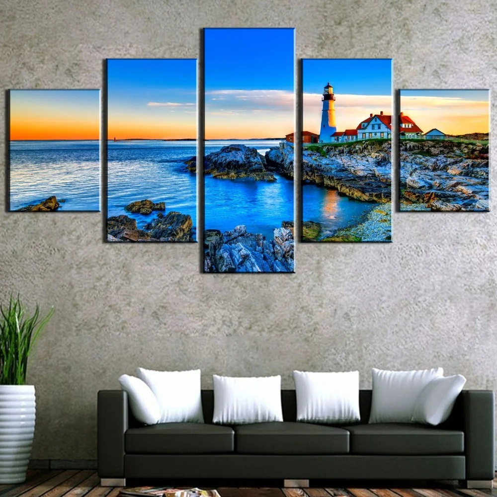 Canvas Painting 5 Piece Canvas Art Lighthouse In The Distance Painting Canvas Wall Art Picture Living Room Home Decoration