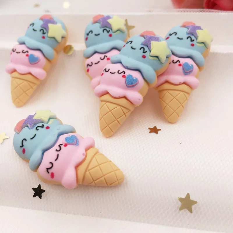 Hand Painted Resin Mix Kawaii Colorful  Ice Cream Flatback Cabochon Stone 7PCS Scrapbook DIY  Decor Home Figurine Crafts