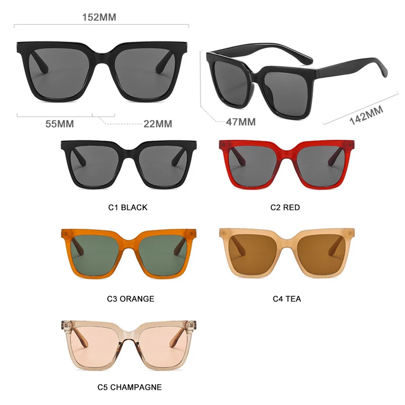 Kacamata hitam kotak besar modis pria wanita, kacamata hitam mata kucing ukuran besar klasik UV400 untuk wanita