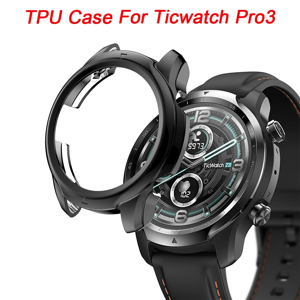 TPU Plating Edge Frame untuk Ticwatch Pro 3 Bumper Pelindung Soft Glass Screen Protector Case Cover Shell