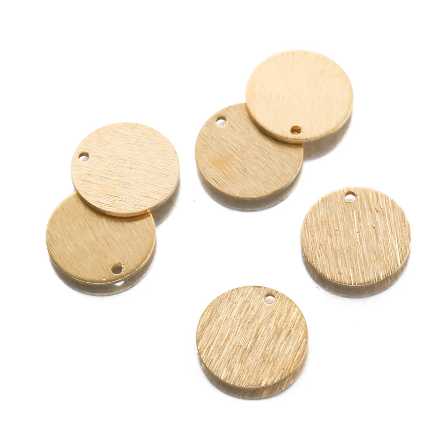 20Pcs/Lot Raw Brass Textured Flat Round Charms 15mm Circle Stamping Disc Pendants For Diy Earrings Necklace Jewelry Making Craft