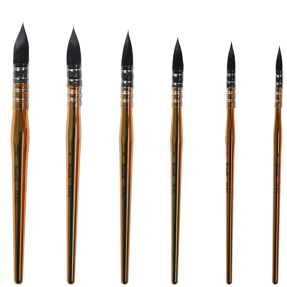 6PC 38RQ Watercolor Artist Art Pen Supplie Squirrel Hair Mixed Wooden Handle Paint Brushes