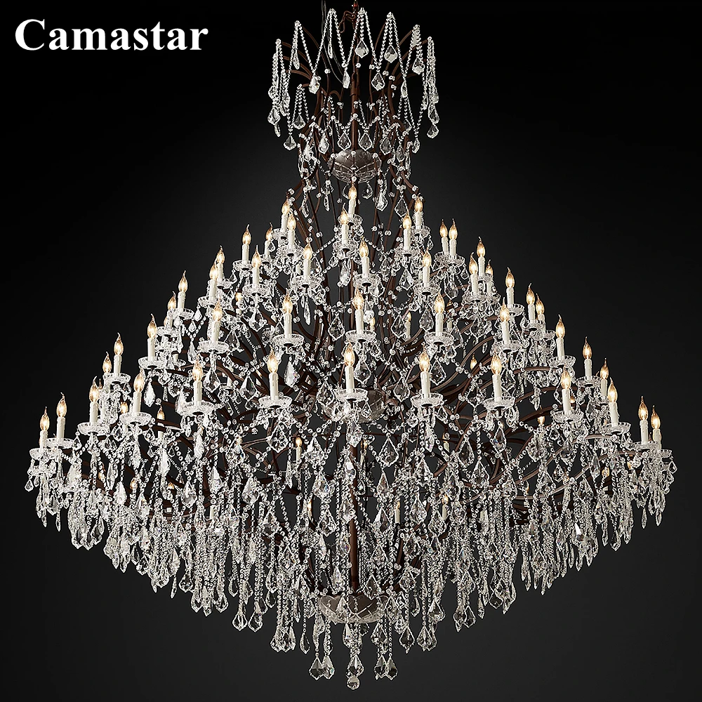 19th C. Rococo Iron & Crystal Round Chandelier Large Hotel Hall Crystal Chandelier Lighting LED Luxury Foyer Crystal Lustre Lamp