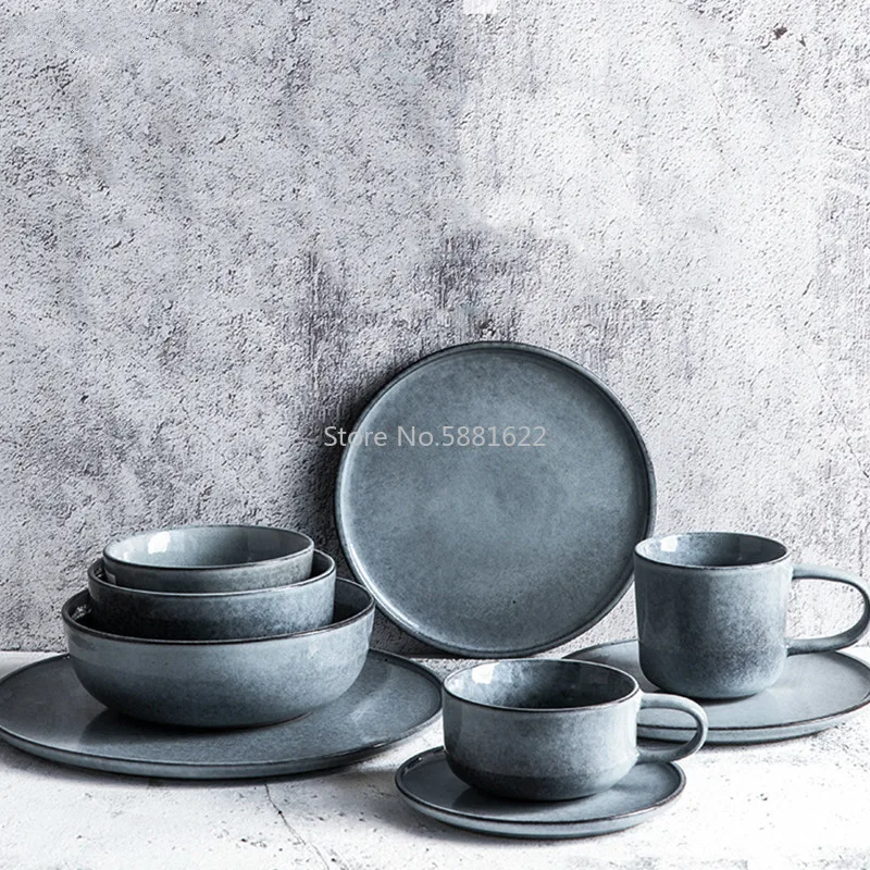 Nordic Ceramic Tableware Set Large Flat Plate Simple Dish Steak Plate Household Mugs and Cup