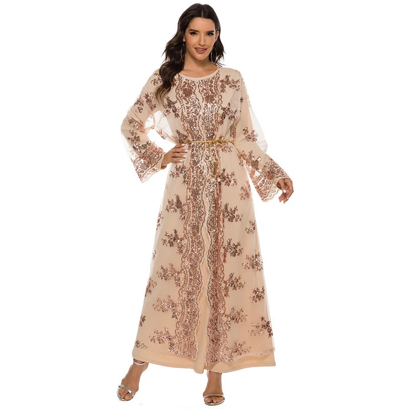 2021 New Sequins Sexy Long Cardigan Elegant Casual Women Full Sleeve Mesh See Through Coat Open Stitch Feminino Kaftan Robe