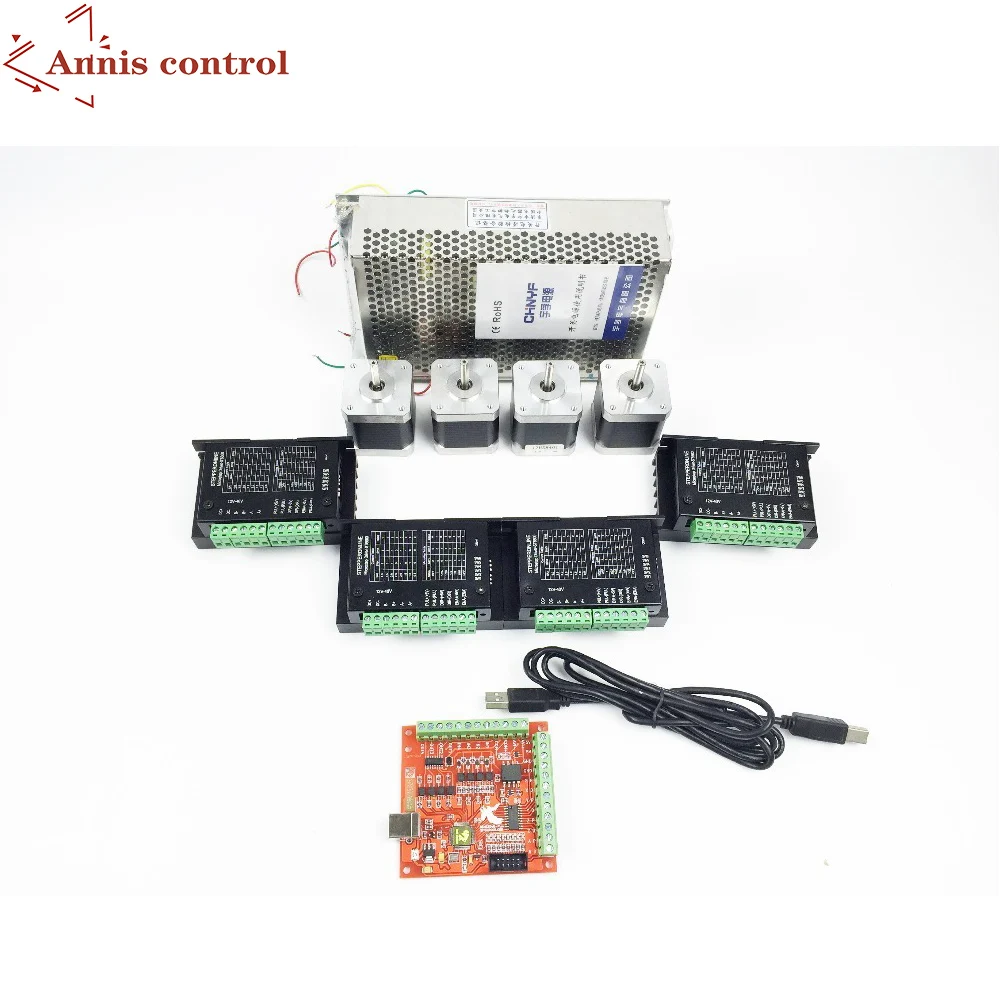 

CNC Router Kit 4 Axis, 4pcs TB6600 4.0A stepper motor driver +4pcs Nema17 0.44NM motor+ mach3 USB stepper motor + power supply