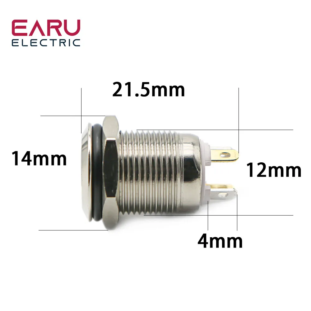 12mm Waterproof Momentary Maintained Flat Head Power Symbol Stainless Steel Metal Push Button Switch Car Horn Fix 12V 24V 220V