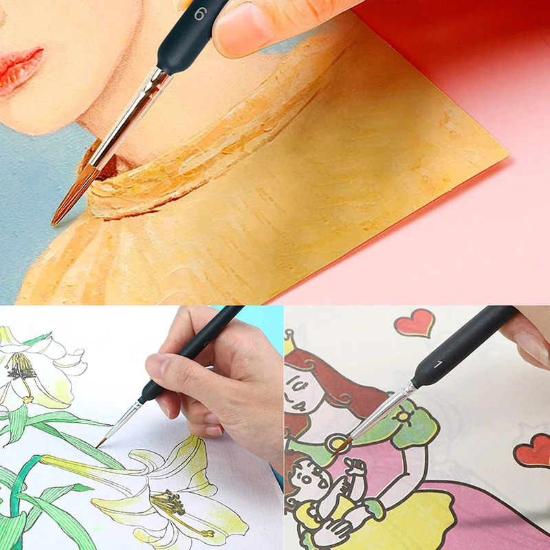 Juego de 10 pinceles de pintura en miniatura con mango ergonómico para pintura acrílica, pintura para adultos por números