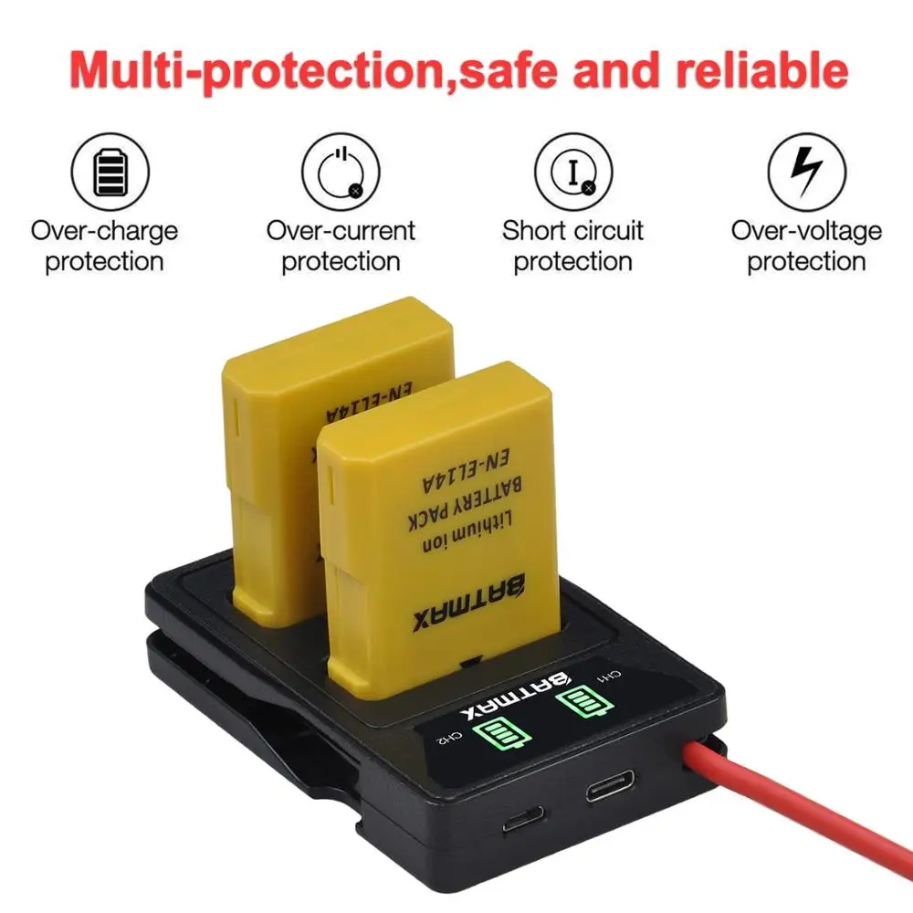 2x 1530mAh EN-EL14 EN EL14 EN-EL14a Bateria + Podwójna ładowarka LCD do Nikon P7800, P7100, D3400, D5500, D5300, D5200, D3200, MH-24