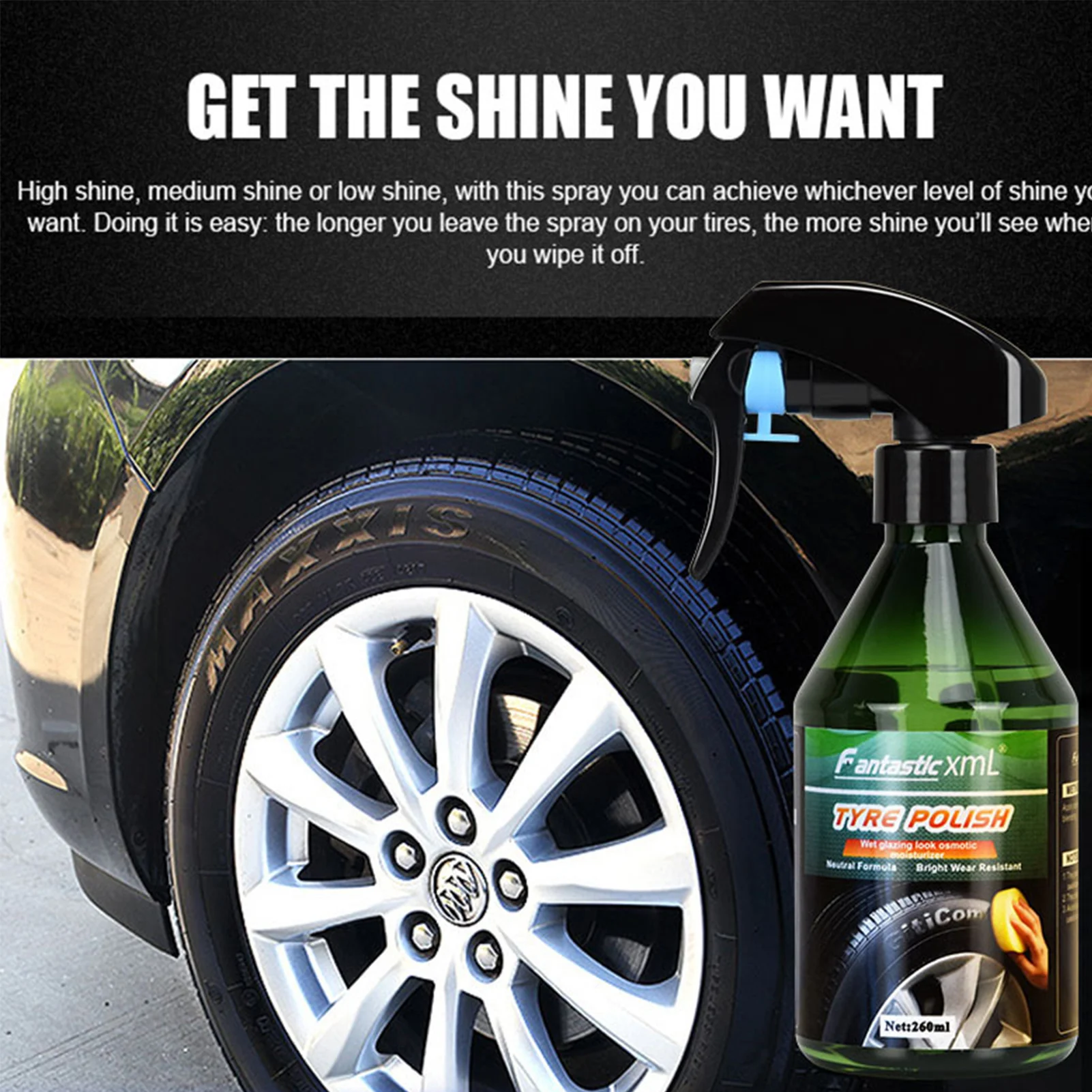 Car Tyre Shine Polish Wax Accessories 260ml Auto Tire Shiny Polishing Spray Wax Detailing Brightener Agent Coating Care