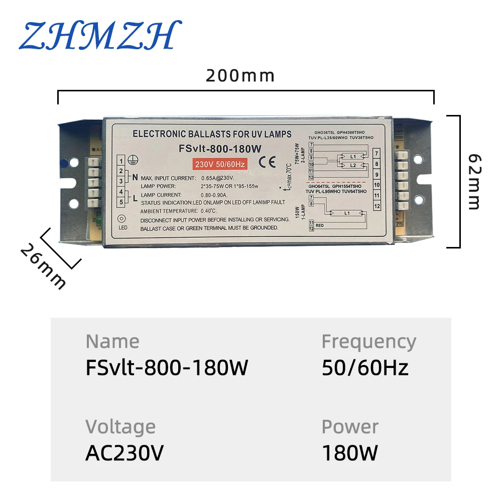 150W 180W Electronic Ballast UV Lamp Ballast 2G11 Ultraviolet Sterilizing Light Ballast Four Pins UV Disinfection Lamp Ballast