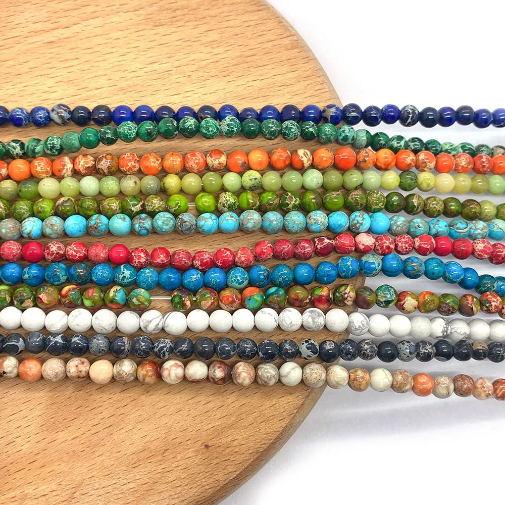 1 Strand Round Shaped Natural Semi-precious Stone Turquoise Loose Beads Strand 4 mm Sizes 24 Colors DIY for Making Necklace