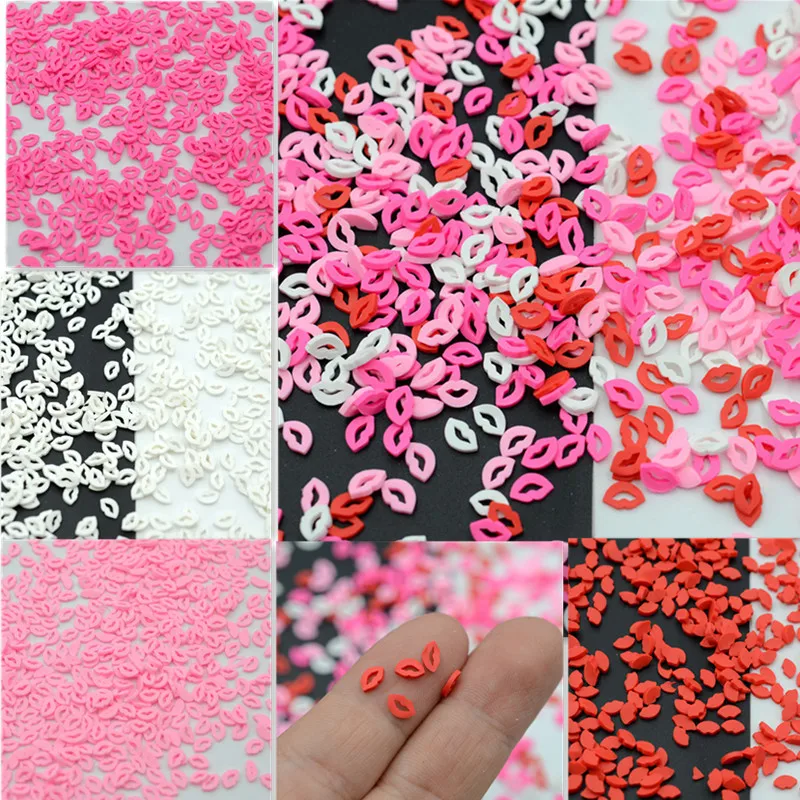 100g Sexy Lips Shape Polymer Clay Slices Red Pink Sprinkles For Slimes Filling HandCraft DIY Nail Arts Decoration Scrapbook 5mm