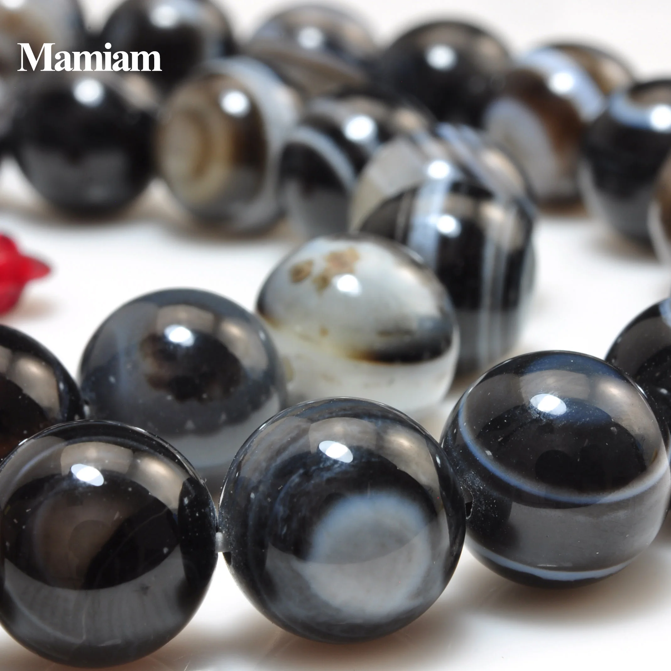 Mamiam Natural A Black Stripe Onyx Eye Agate Beads Smooth Loose Round Stone Diy Bracelet Necklace Jewelry Making Gemstone Design