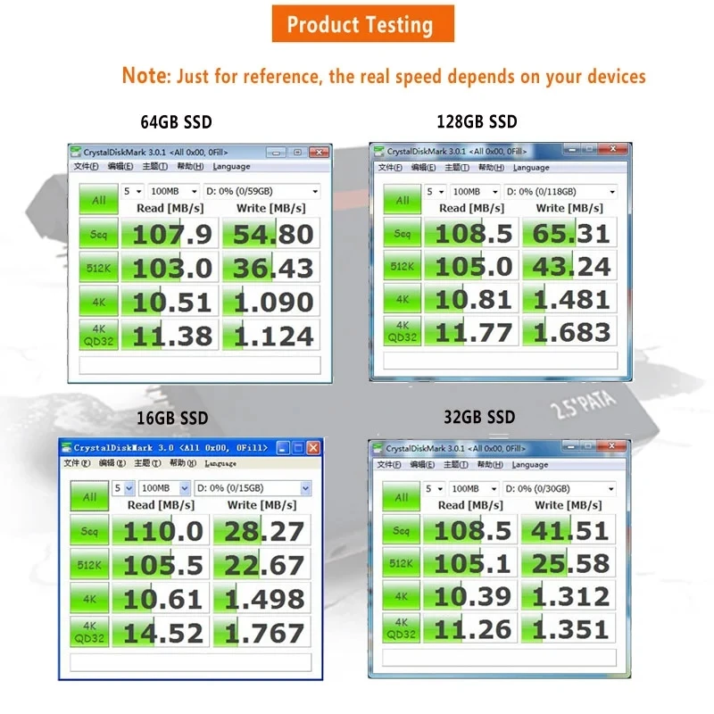 SSD IDE de 2,5 polegadas Série PATA 44 pinos 16GB 32GB 64GB 128GB