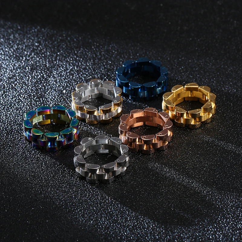 Stainless Steel Ring for Men Colorful Bike Chain Rings Women Stainless Steel 8mm Chain Link Finger Rings  Biker Cheap Jewelry