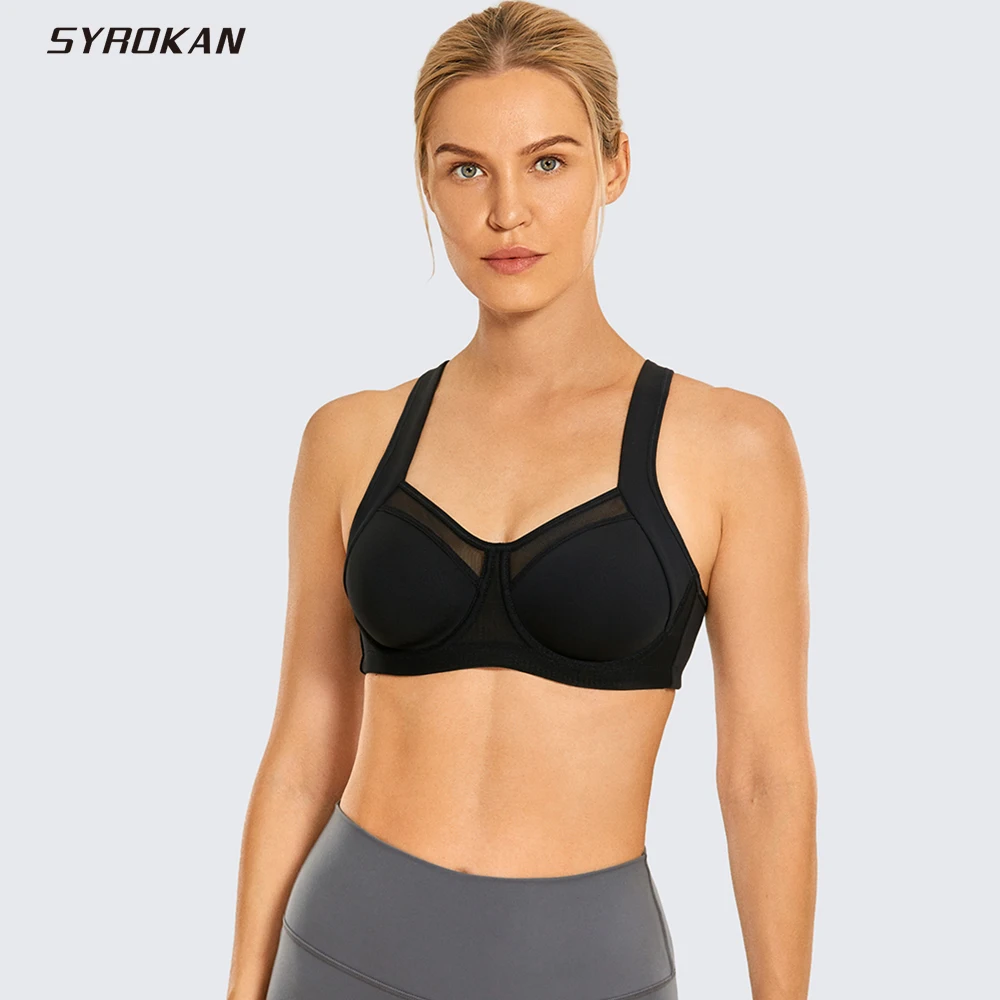 SYROKAN Women\'s High Impact Underwire Sports Bra with Adjustable Straps Full Figure Running Workout Underwear