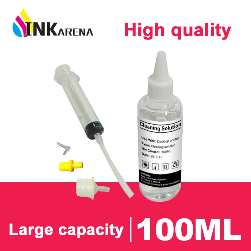 INKARENA 100ml Bottle Cleaning Liquid On Printer Head For HP Printer Cartridge For Dye Ink With Syringe all tool