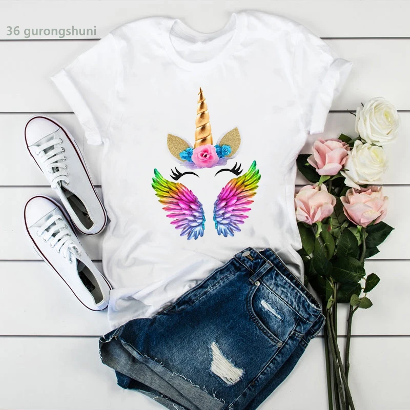 Tee shirt femme The Birthday Princess Unicorn Birthday Girl graphic print Cute casual girl tees 90s women t shirt summer tops