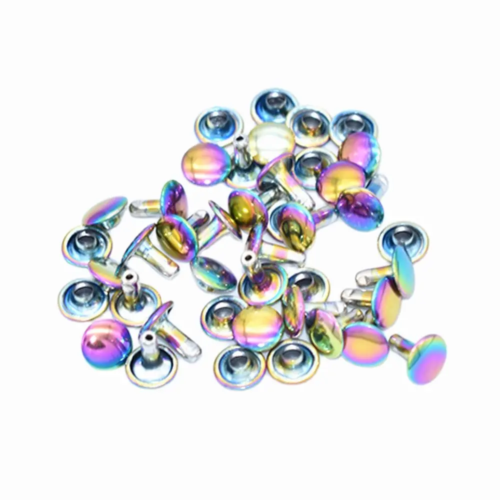 

9mm Rainbow Material Double Cap Rivets Studs for Leathercrafts Fastener Snaps Prong Studs rivets 50set