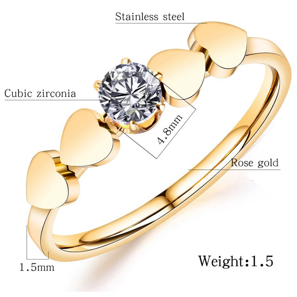 Women Engagement  Girls Rings Fashion Stainless steel Anillos Mujer Elegant Heart Wedding   jewerly Rings with Clear CZ Zircon