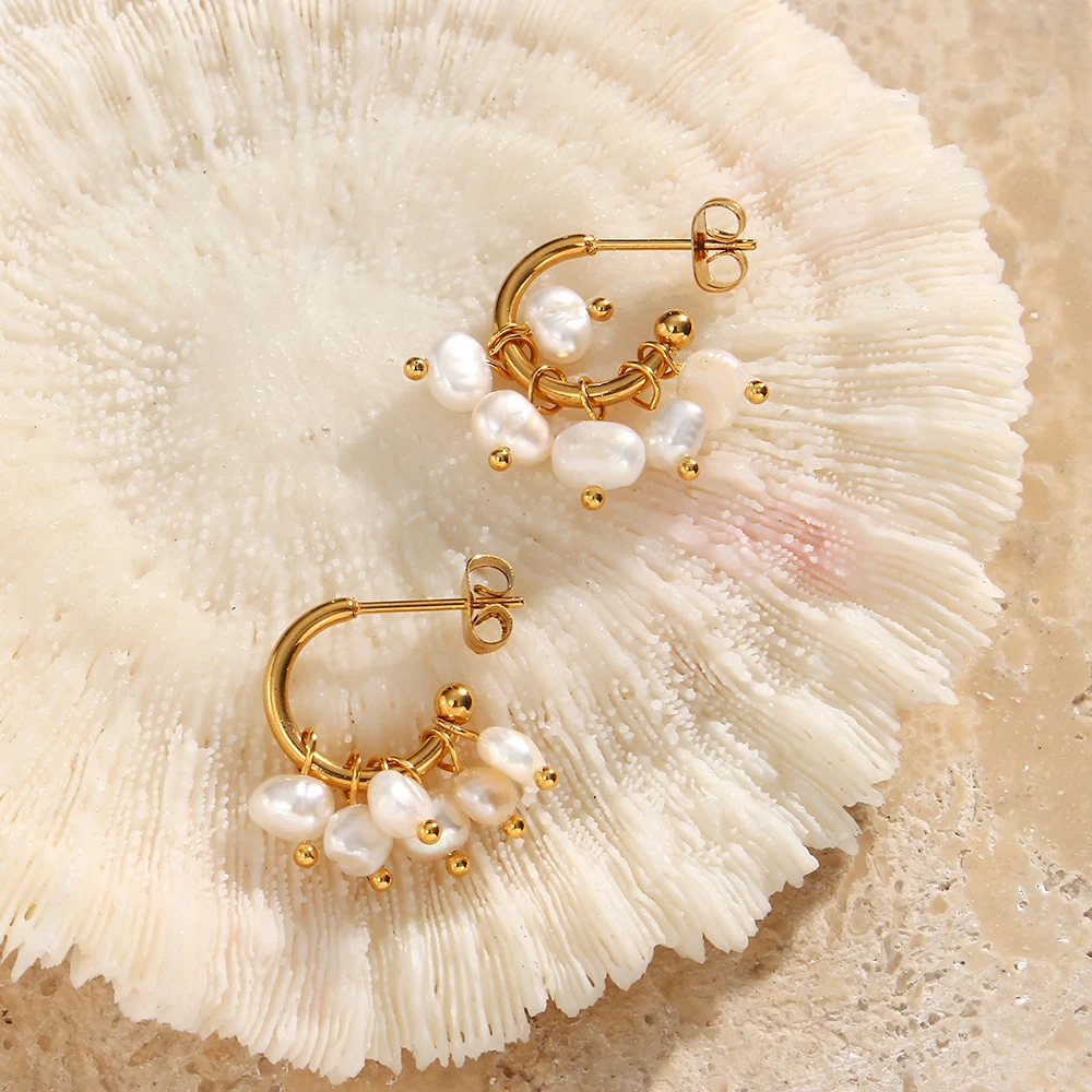 

2023 New Fashion Gold freshwater pearl earrings For Women Girl Earring Accessories Birthday Gift Vintage Metal Hoop Earings
