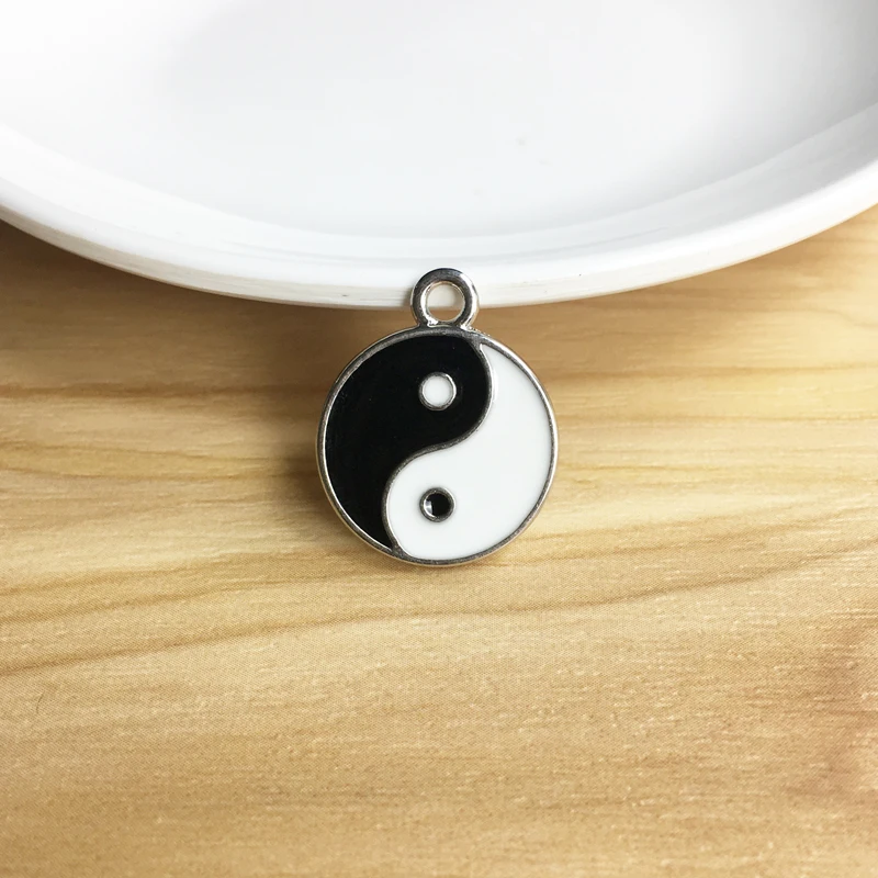 10 Pieces Tibetan Silver Enamel YIN YANG Charms Pendants Kung Fu Tai Chi Beads 2 Sided for DIY Jewelry Necklace Earrings Making