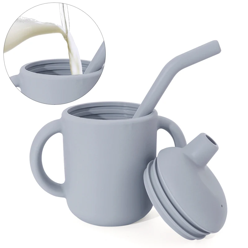 Taza de silicona para alimentación de bebé, botella de agua con pajita, para aprendizaje, a prueba de fugas, suministros para niños