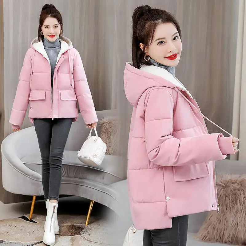

Winter Coat For Women 2022 New Loose Thick Elegant Solid Color Hooded Cotton Padded Jacket Casual Outerwear Female Warm Overcoat