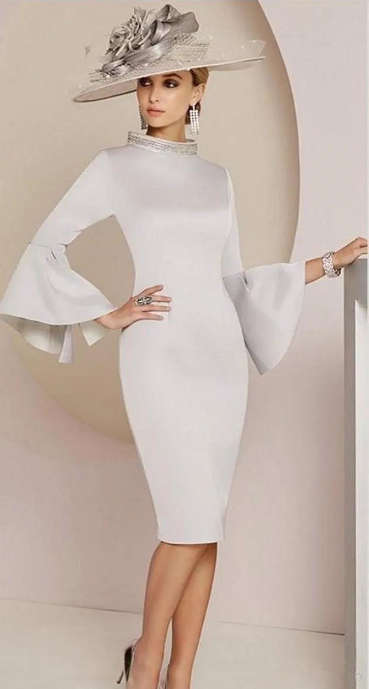 Moderne Zilveren Moeder Van De Bruid Jurken Crystal Kralen Hoge Hals Plus Size Bruiloft Gast Jurk Dubai Moeder 'S Gown