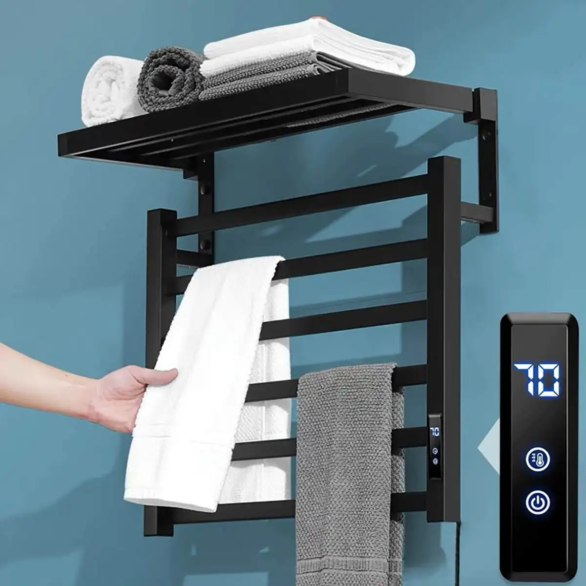 Scaldasalviette da bagno portasciugamani elettrico 45 ° ~ 70 acciaio inossidabile controllo della temperatura e del tempo portasciugamani riscaldato a casa intelligente 80W IPX5