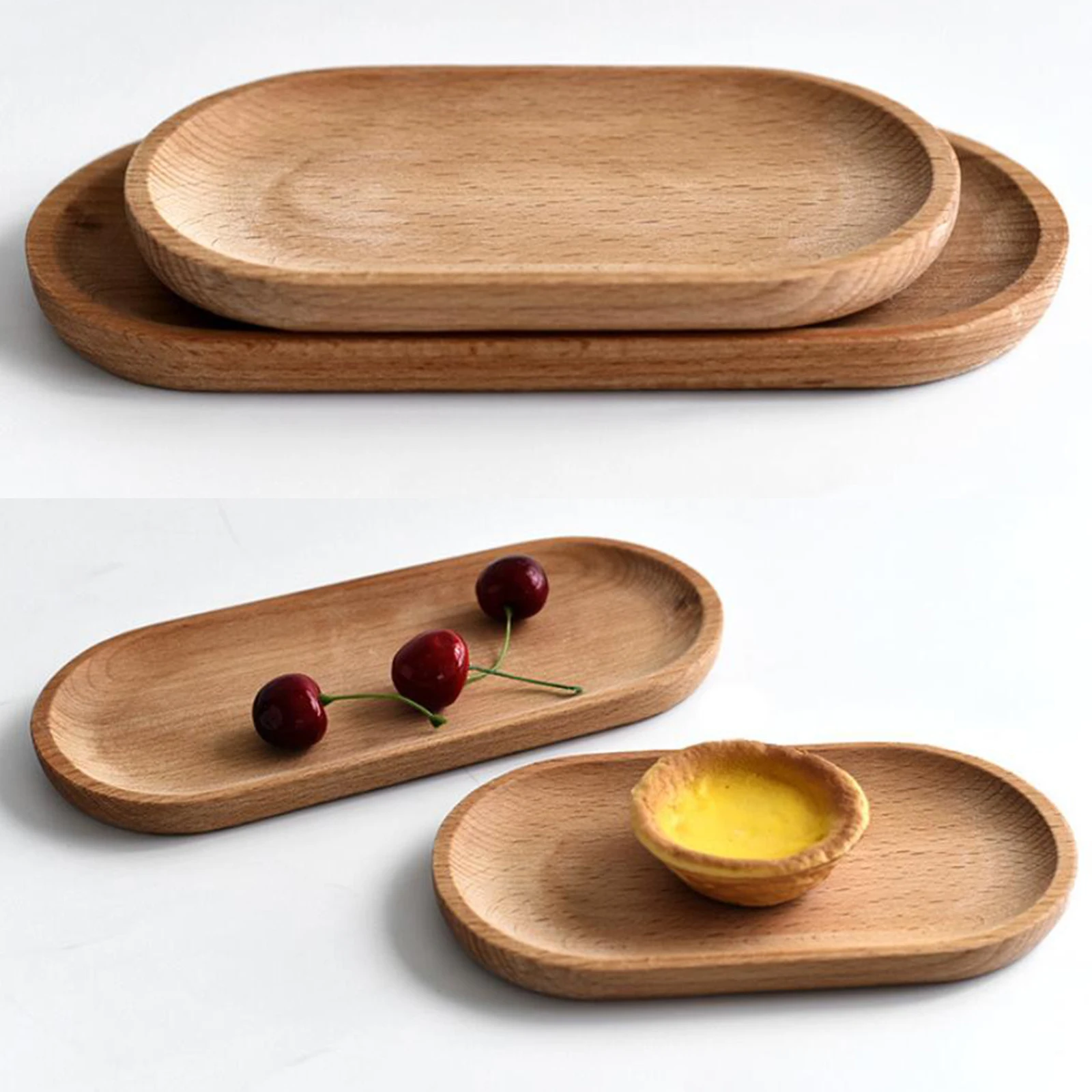 Whole Wood Oval Solid Wood Pan Plate Fruit Dishes Saucer Tea Tray Dessert Dinner Plate Tableware Set