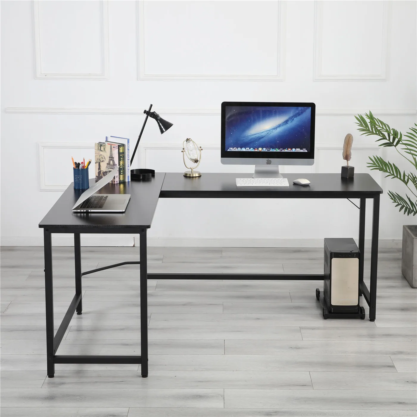 L-Shaped Desktop Computer Desk Study/Office Table Corner Table Easy to Assemble Can Be Used in home and office Pure Black[US-W]