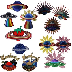 Craft Sequin Globe Space Earth Strawberry Embroidery Patch Sew / Iron on Applique Badges Clothes Decorated