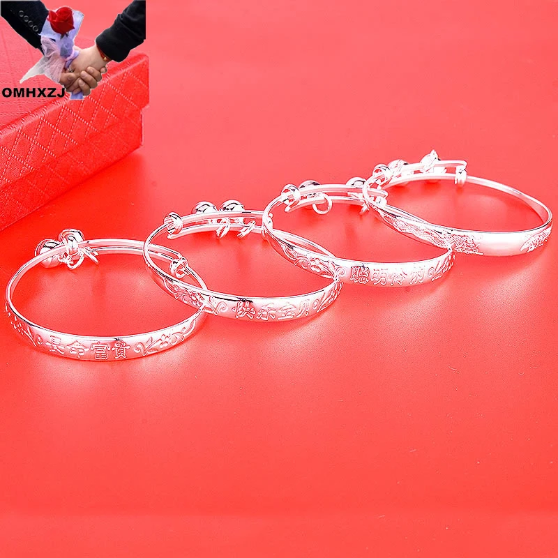 OMHXZJ Wholesale BA180 European Fashion Baby Kids Party Birthday Gift Good Wish Health Wise S999 Sterling Silver Bracelet Bangle