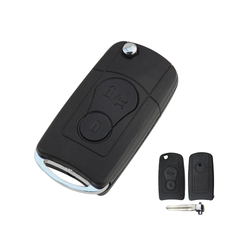 OkeyTech 2 Buttons Modified Flip Folding Remote Car Key Case For SsangYong Actyon Kyron Rexton Key Shell Case Blank Uncut Blade