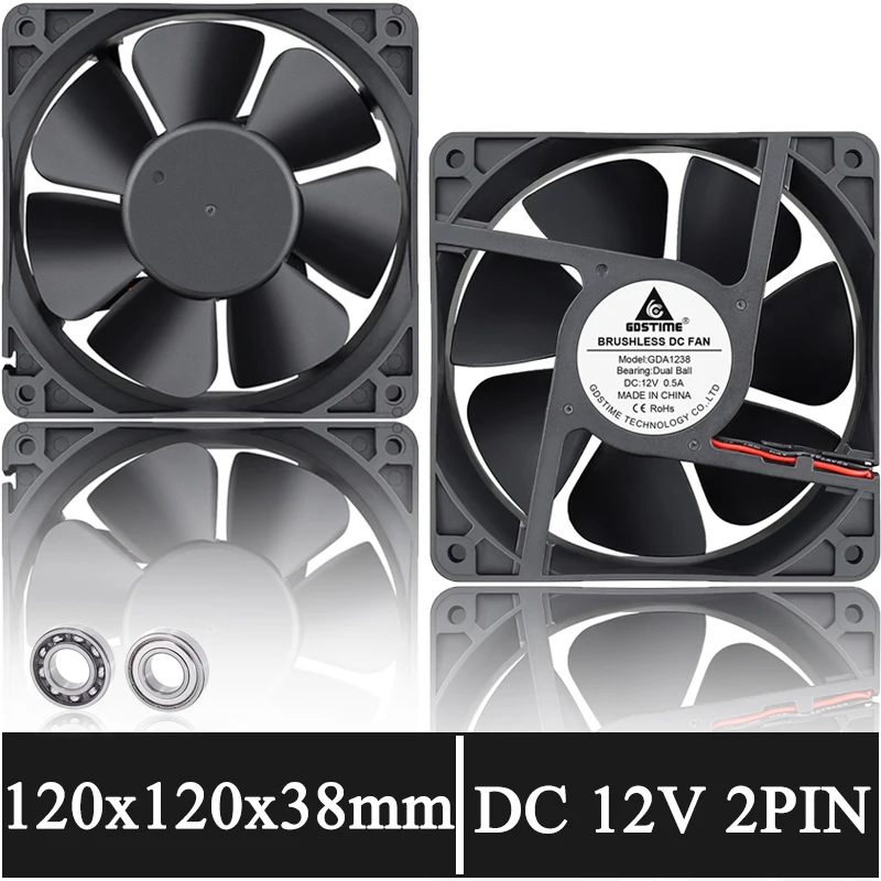 

Gdstime 120mm 12CM 12038 Cooling Fan 120mm x 120mm x 38mm Computer Case Fan DC 12V Dual Ball Bearing Cooling Axial Fan