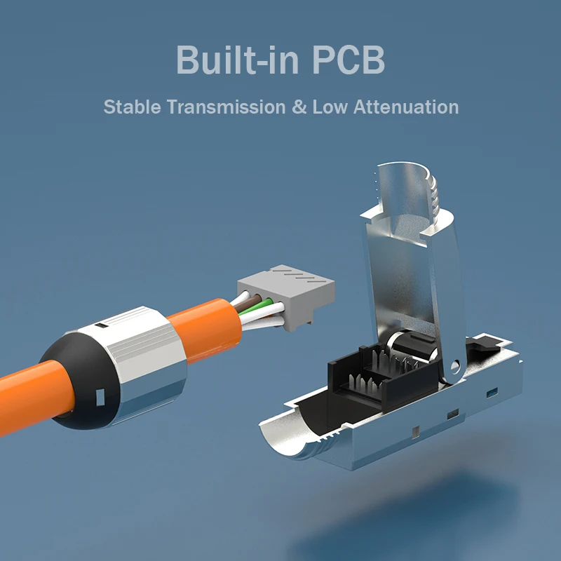 Premium Design RJ45 Toolless Field Plug Shielded Fast Termination Connector for Cat7 6A CAT6 22 23AWG Solid Installation Cables