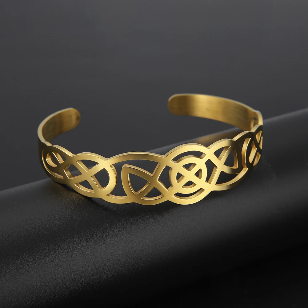 Skyrim Vintage Stainless Steel Celtics Knot Bangles Cutout Gold Color Adjustable Men Women Couple Cuff Bracelets Jewelry Gift