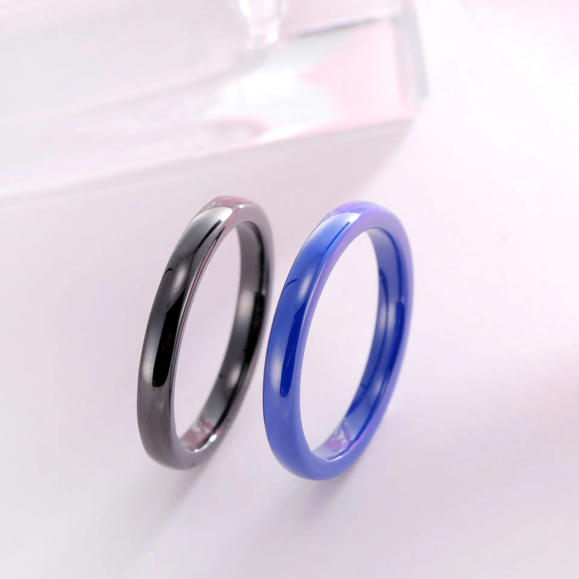 3mm Blue Pink Black White Thin Ceramic Rings For Women Jewelry Minimalist Simple Smooth Shiny Size 4 5 6 7 8 9 10 11 No Fade