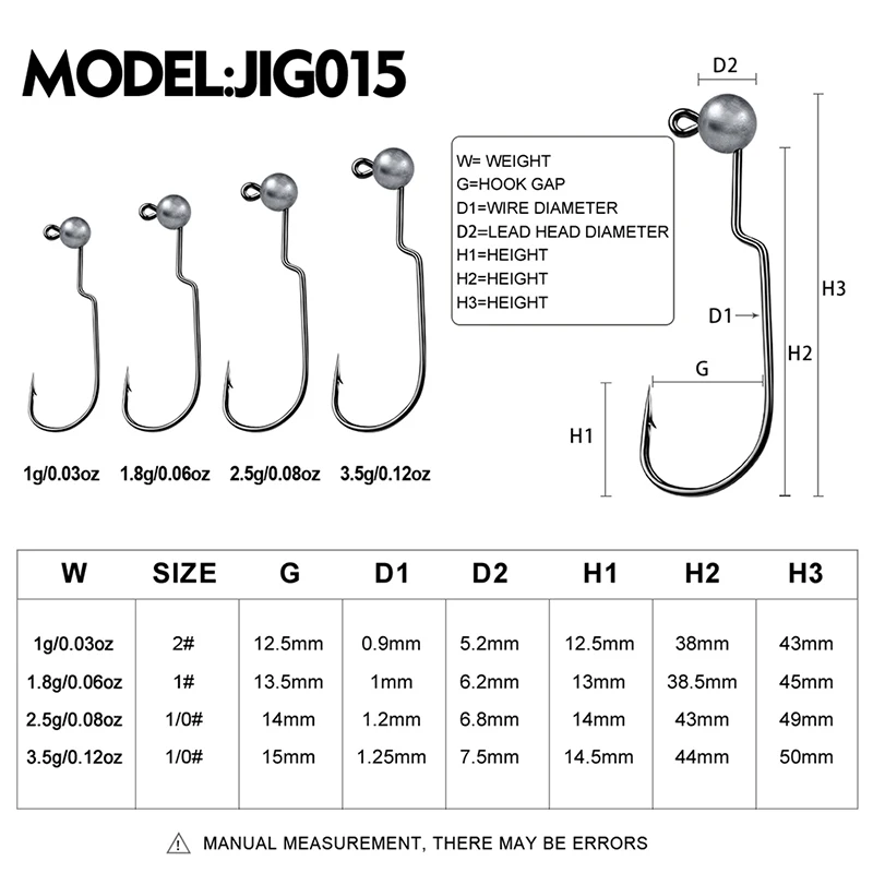 PROBEROS 5pcs/lot Fishhooks 1g-1.8g-2.5g-3.5g Metal Jig Fishing Hooks Jigging Head Barbed Hooks Ned Rid Hooks Fishing Tackle