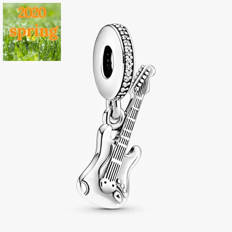 2020 Spring New 925 Sterling Silver Beads Electric Guitar Dangle Charms fit Original Pandora Bracelets Women DIY Fashion Jewelry