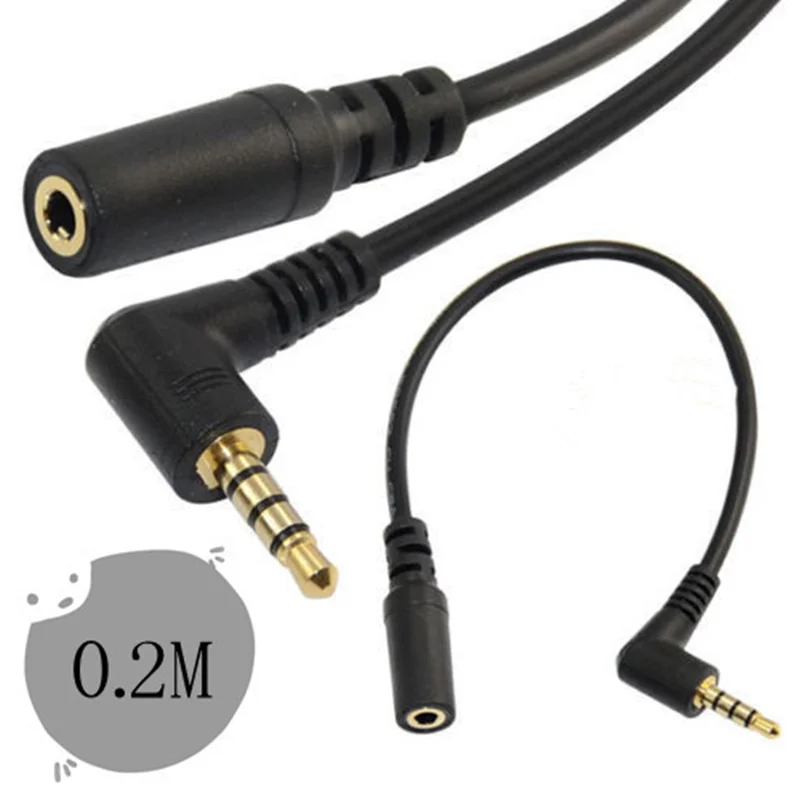 90 Degree Right Angled 3 5mm 4 Pole Audio Stereo Male to Female Extension Cable 20cm