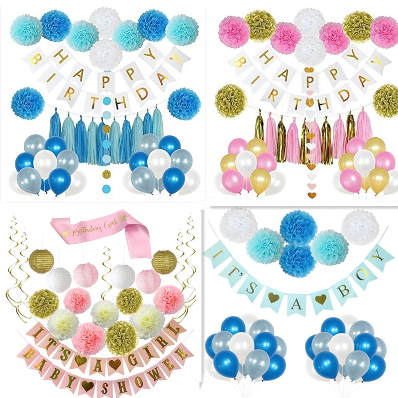 

Baby Shower Decorations Gold Black Blue Baby Shower Banner Paper Lantern Pompoms Flowers Honeycomb Balloons Foil Tassel Decor