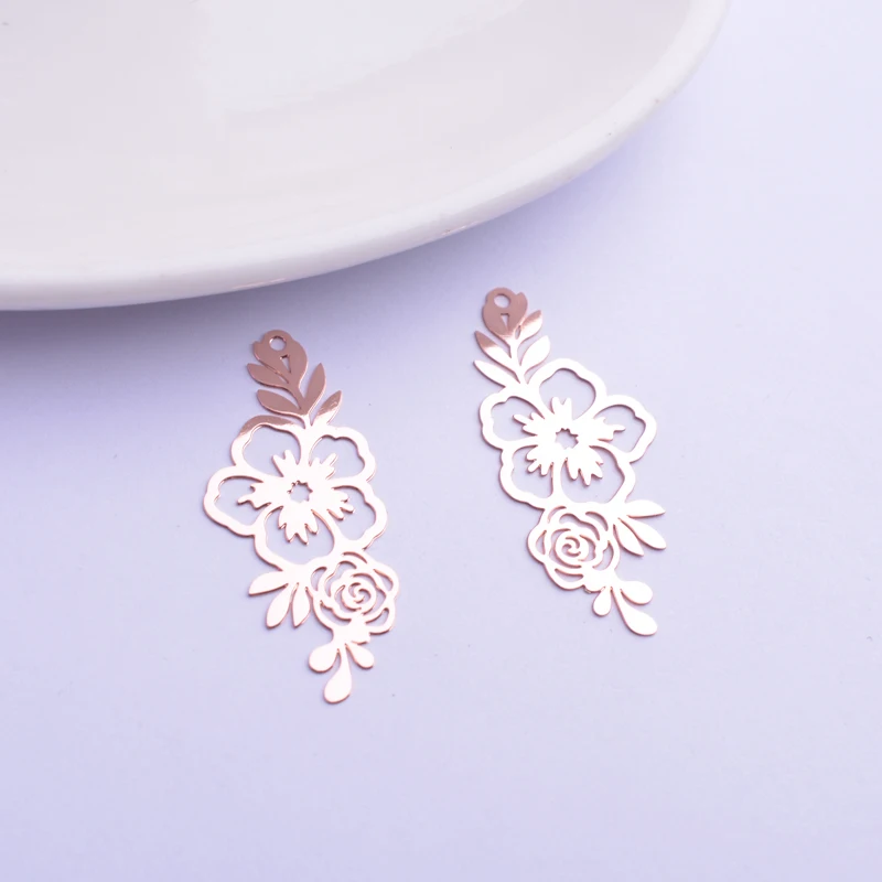 50 Stück AC11727 14,5*35mm Filigrane Lange Blumenanhänger DIY Ohrring Anhänger Hängender Schmuck Dekoration – Detail 8